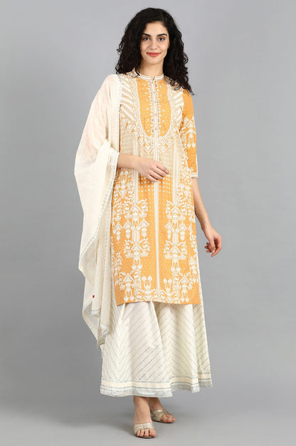 Orange Mandarin Neck Printed kurta