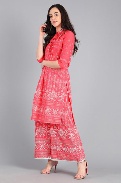 Pink Mandarin Neck Printed kurta