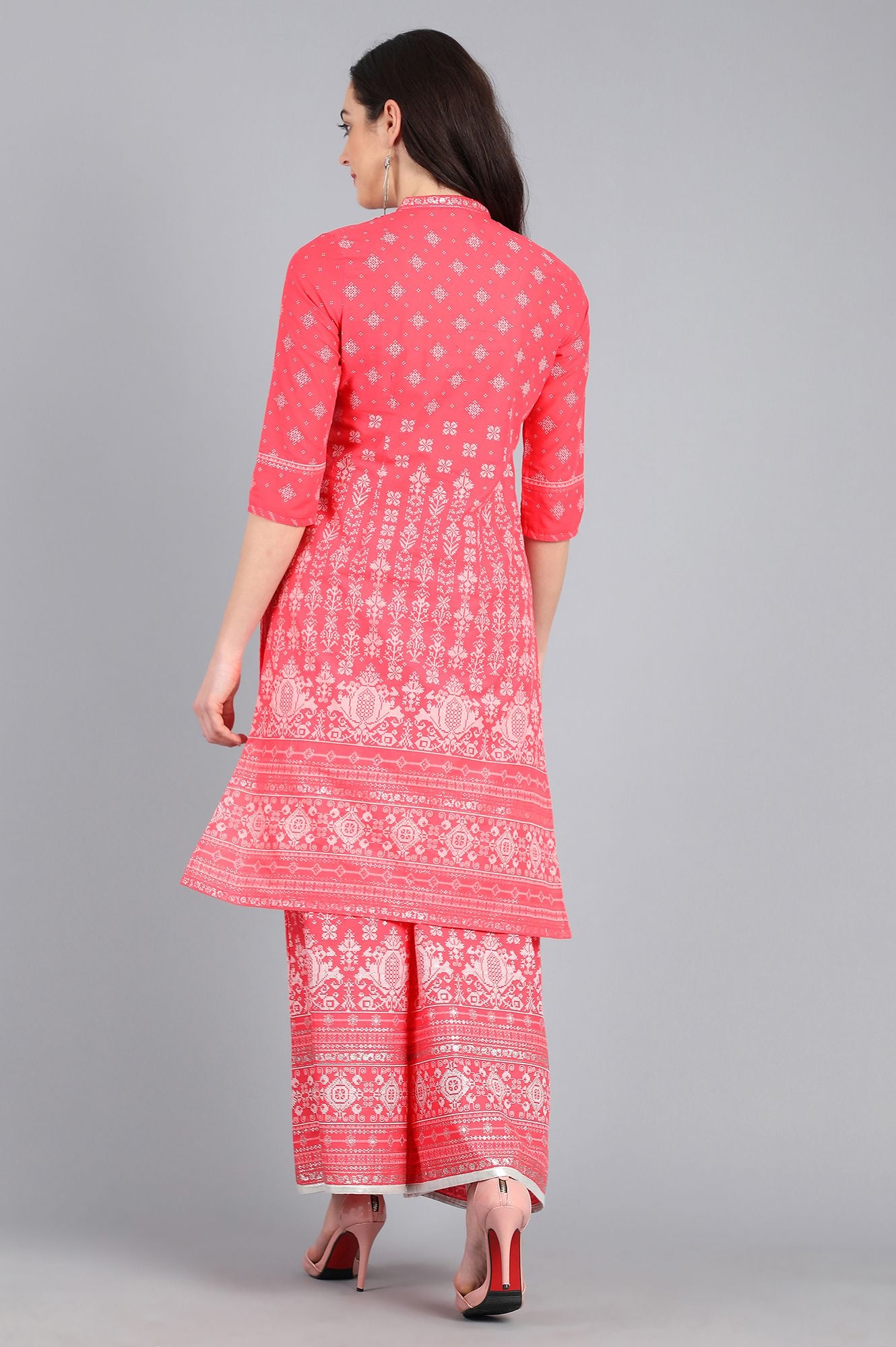 Pink Mandarin Neck Printed kurta