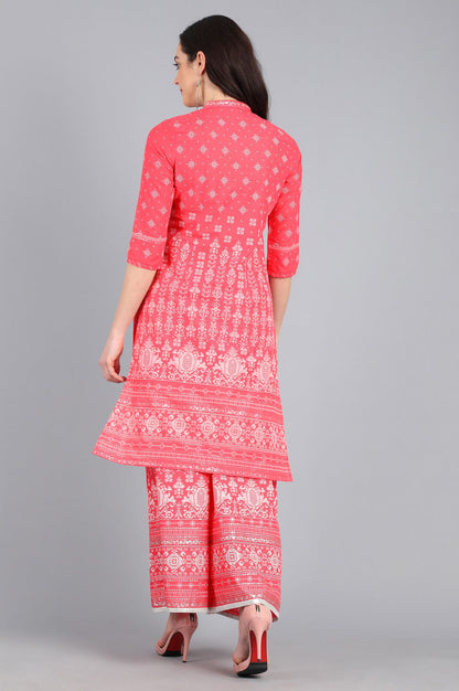 Pink Mandarin Neck Printed kurta