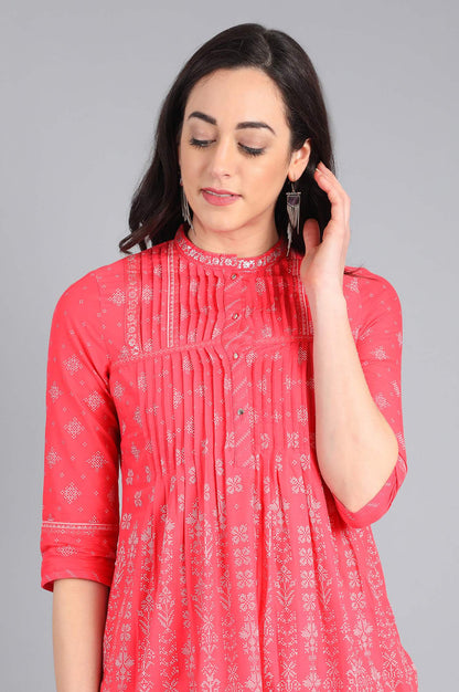 Pink Mandarin Neck Printed kurta