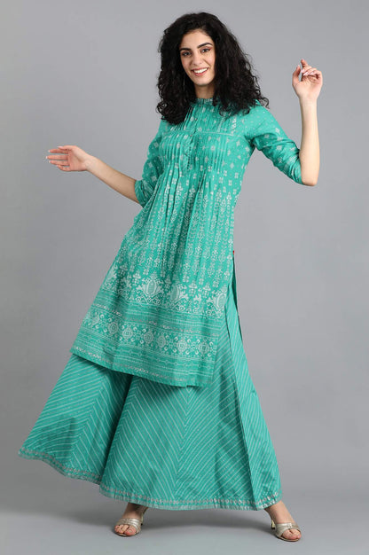 Green Mandarin Neck Printed kurta