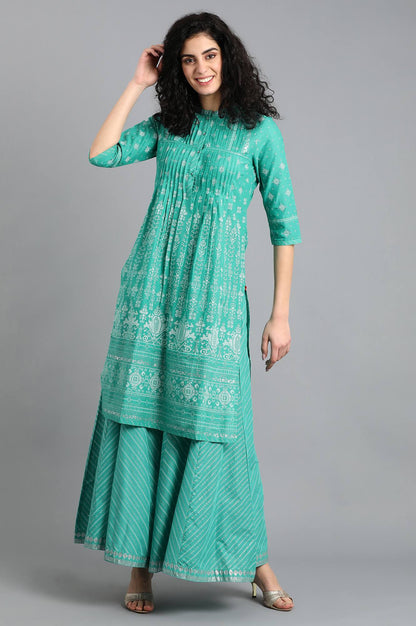 Green Mandarin Neck Printed kurta