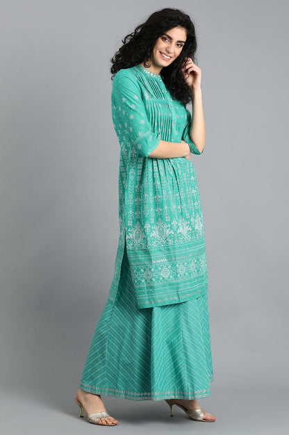 Green Mandarin Neck Printed kurta