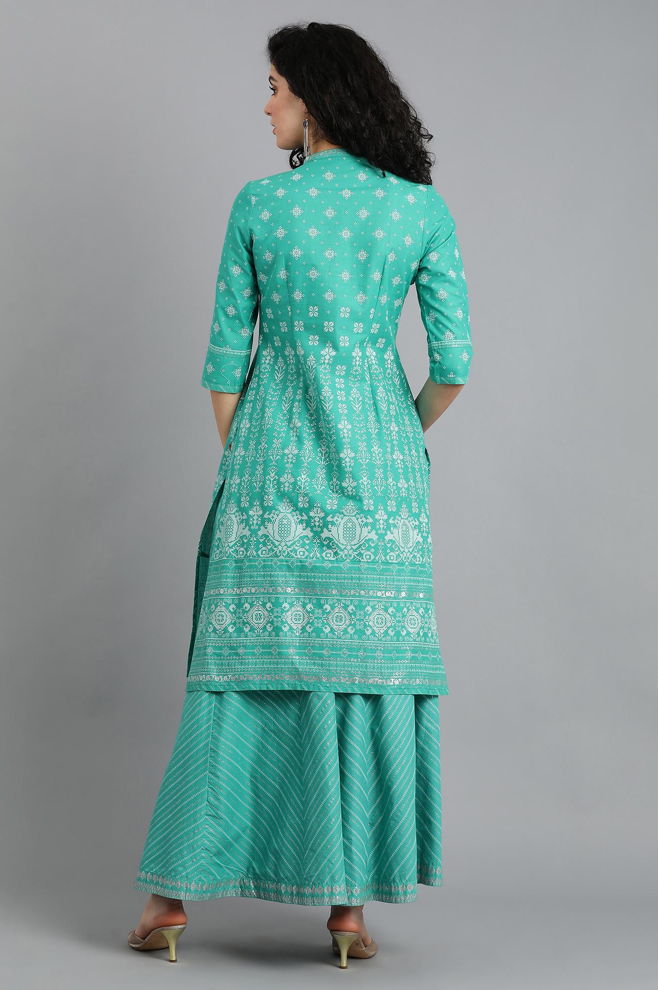 Green Mandarin Neck Printed kurta