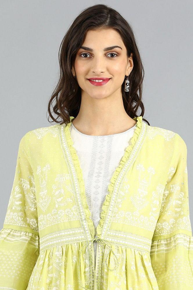 Green Open Front Printed kurta - wforwoman