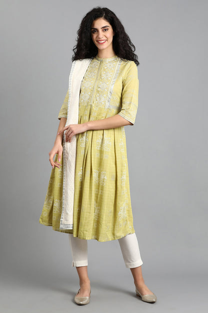 Green Mandarin Neck Printed kurta