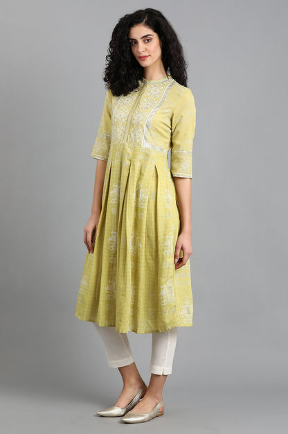 Green Mandarin Neck Printed kurta