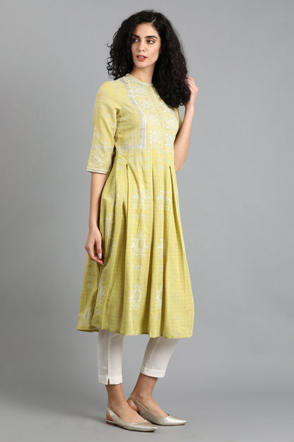 Green Mandarin Neck Printed kurta