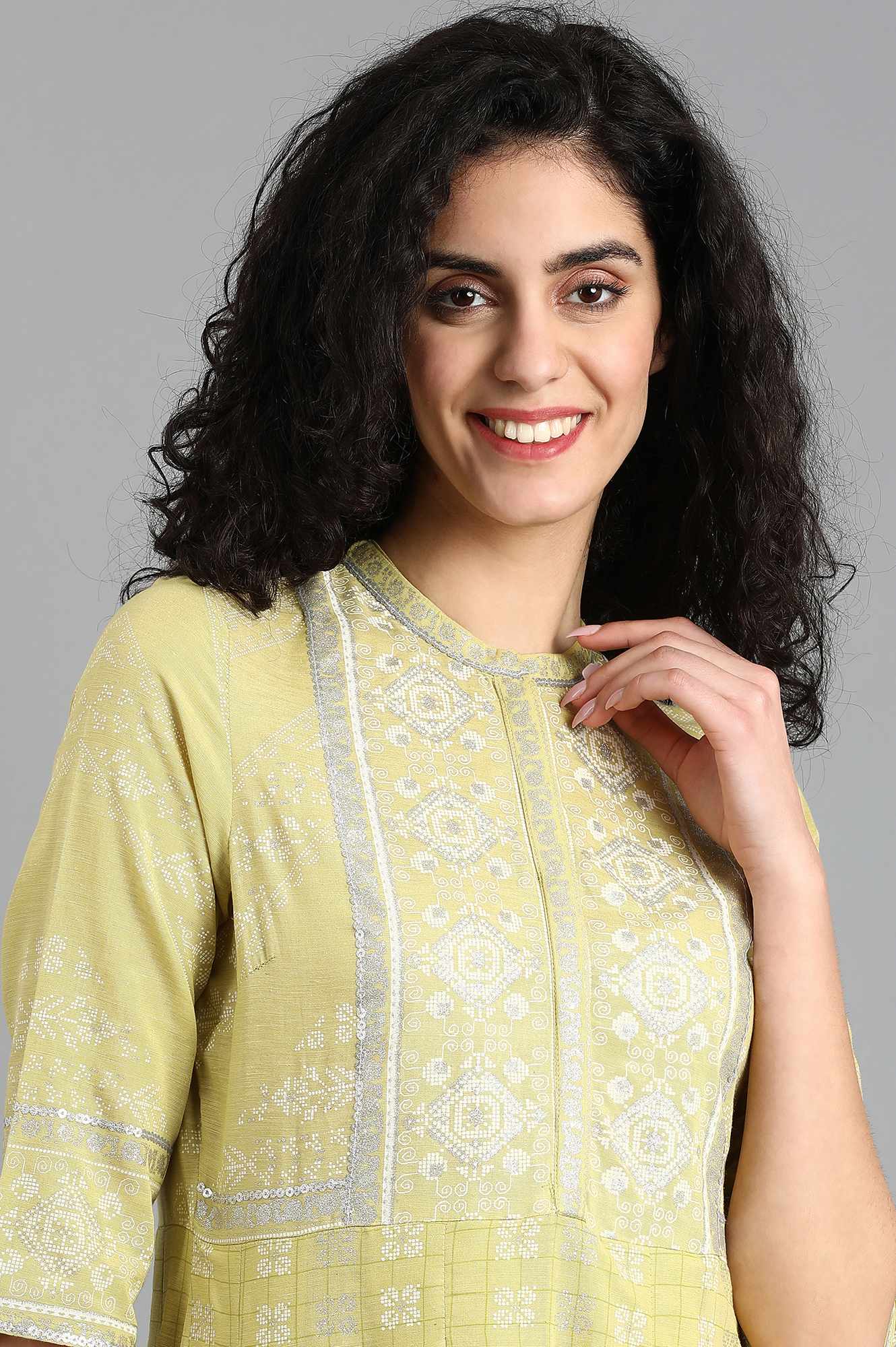 Green Mandarin Neck Printed kurta