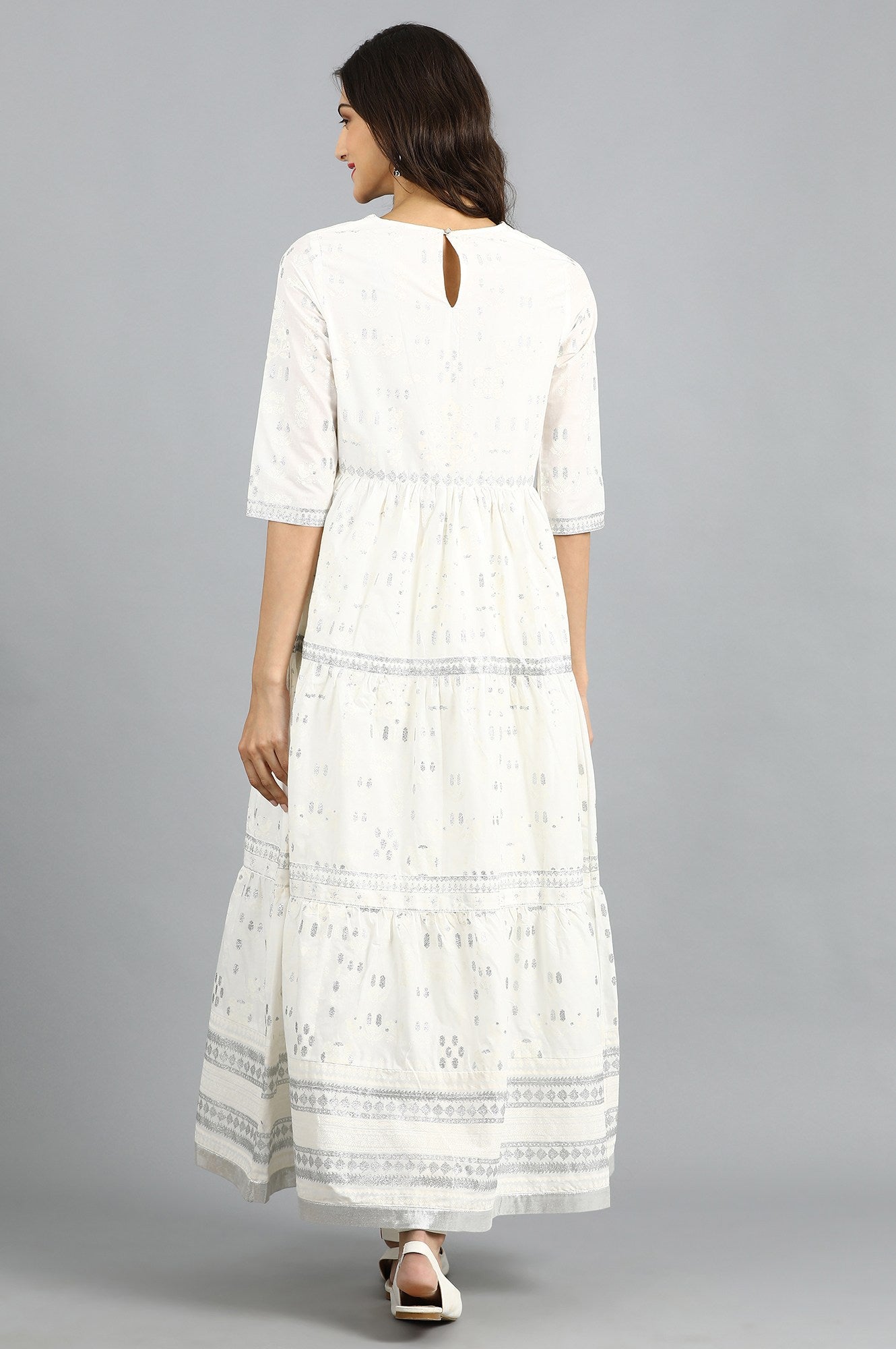 White Round Neck Printed kurta