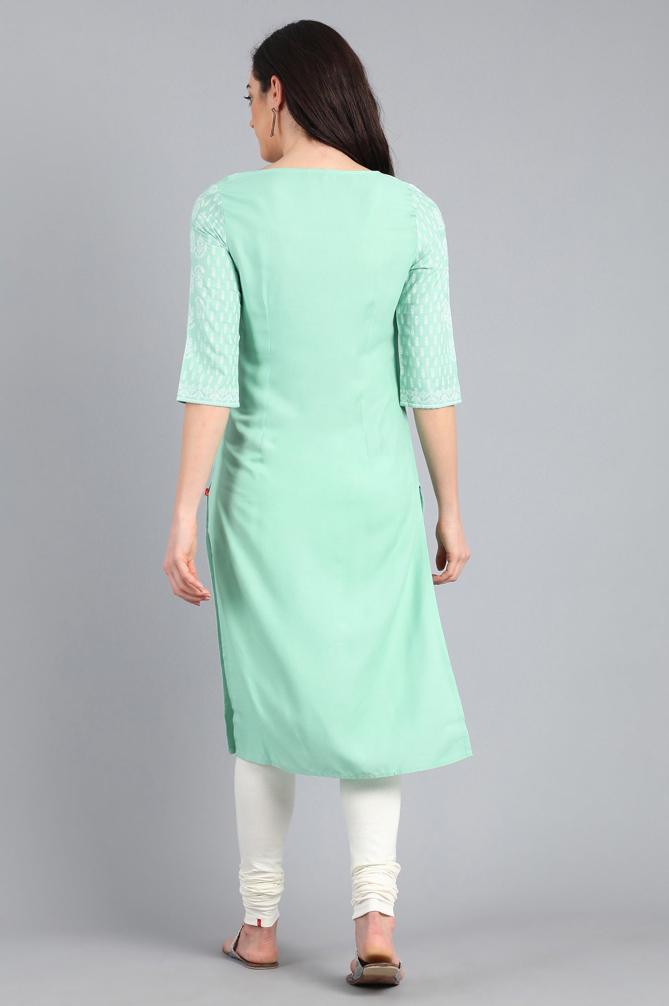 Green Round Neck Printed kurta