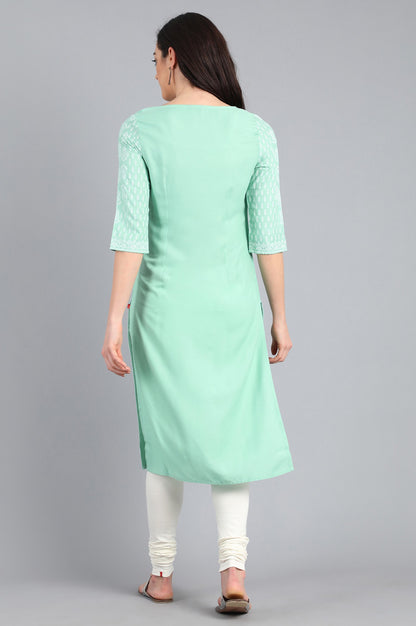 Green Round Neck Printed kurta