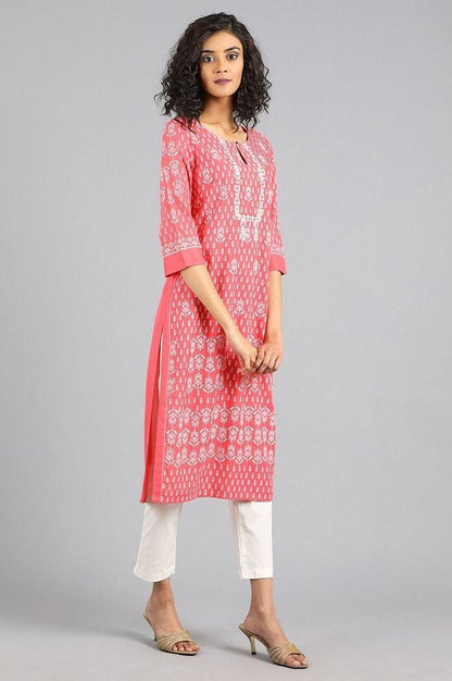 Pink Round Neck Printed kurta - wforwoman