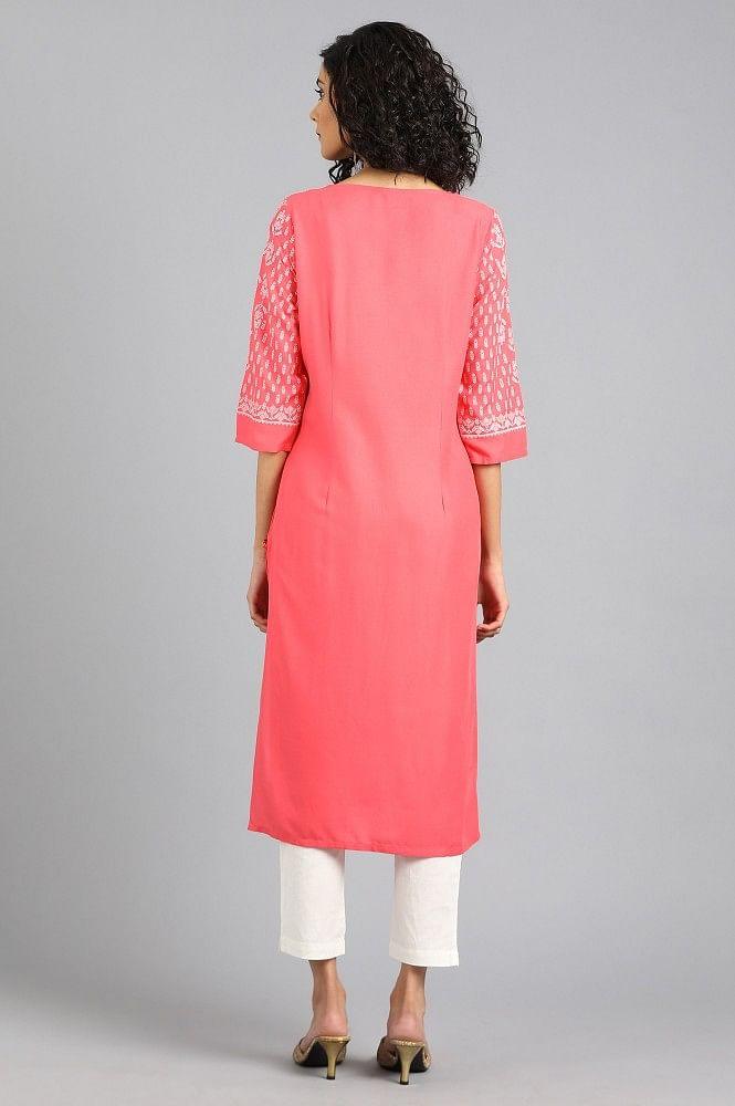 Pink Round Neck Printed kurta - wforwoman