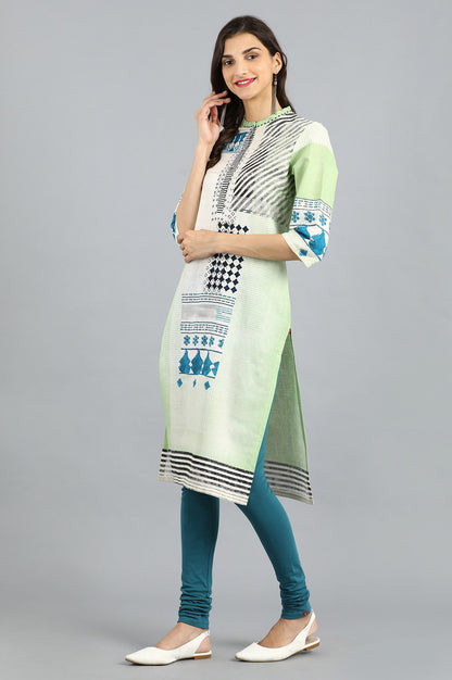 Green Mandarin Neck Printed kurta