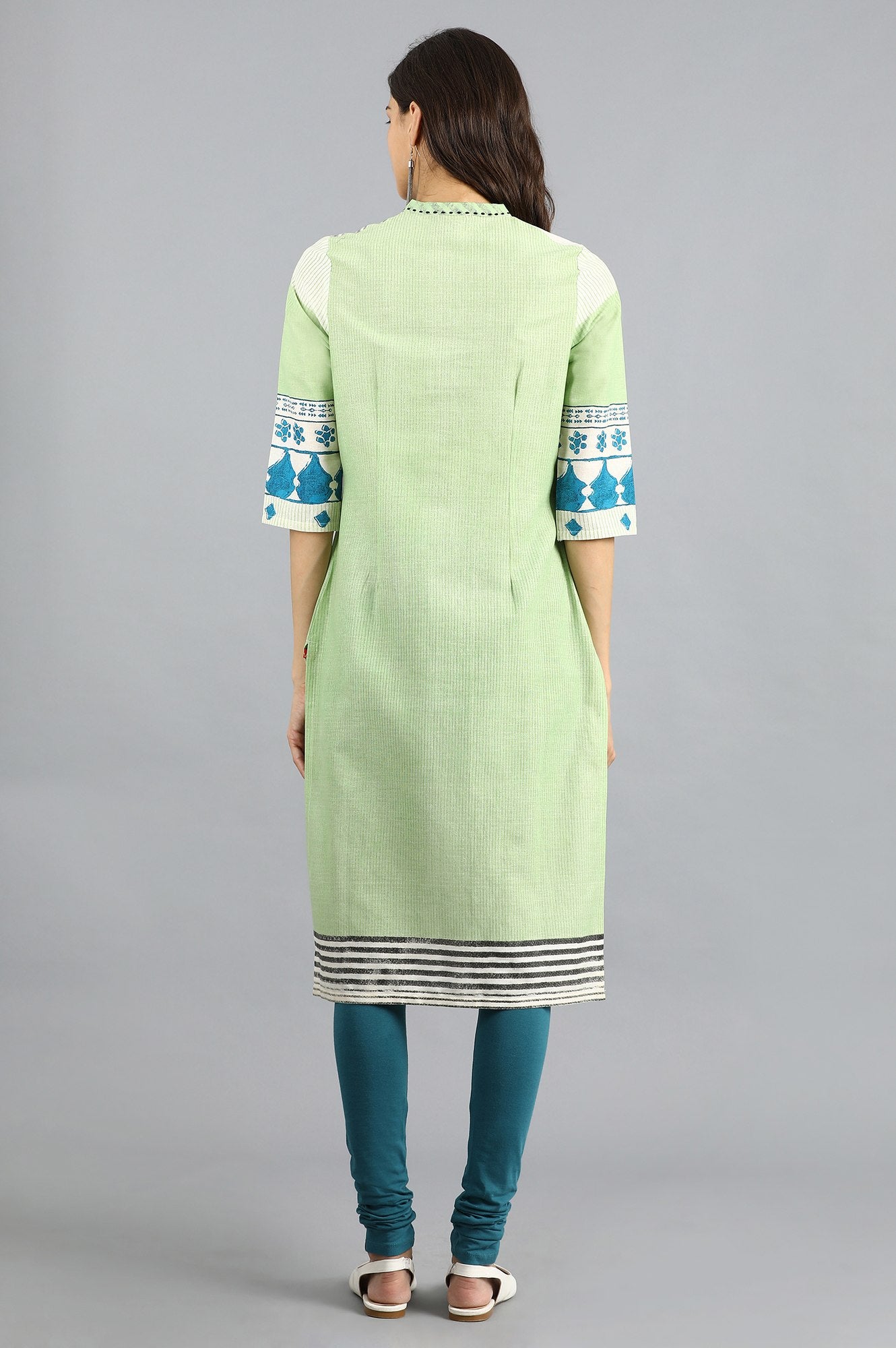 Green Mandarin Neck Printed kurta