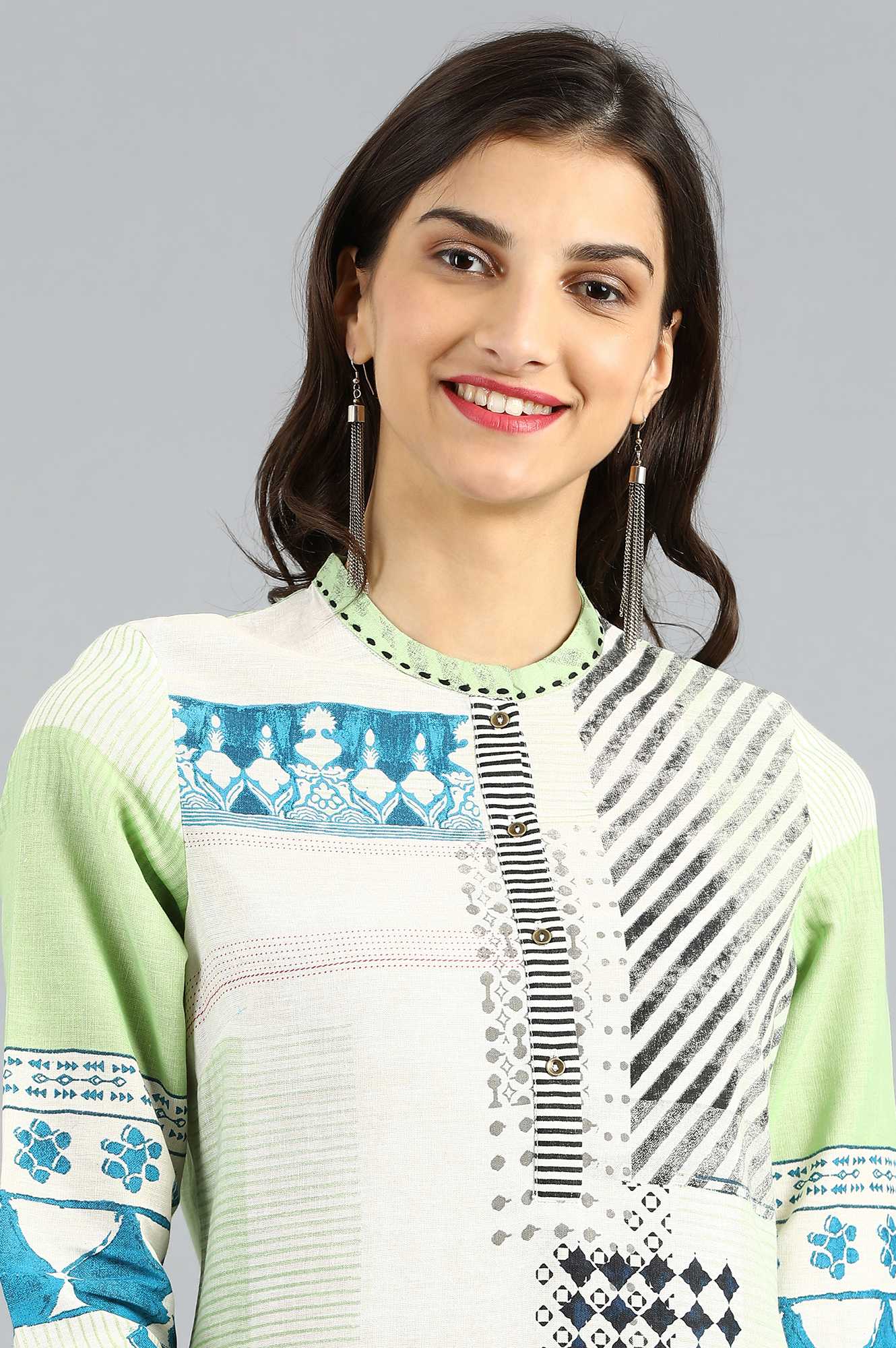 Green Mandarin Neck Printed kurta