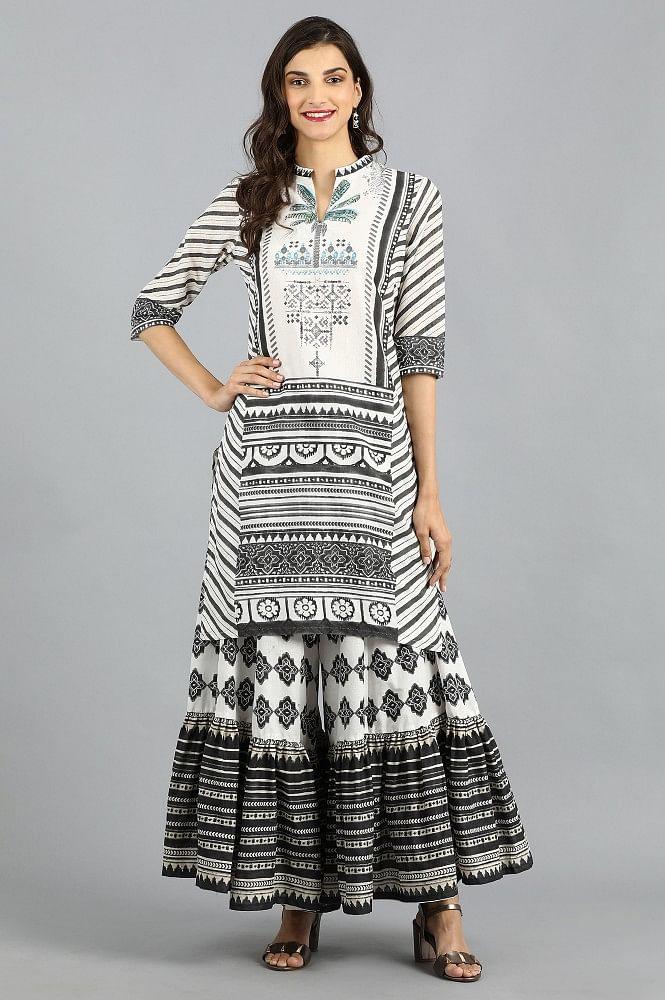 White Mandarin Neck Printed kurta - wforwoman