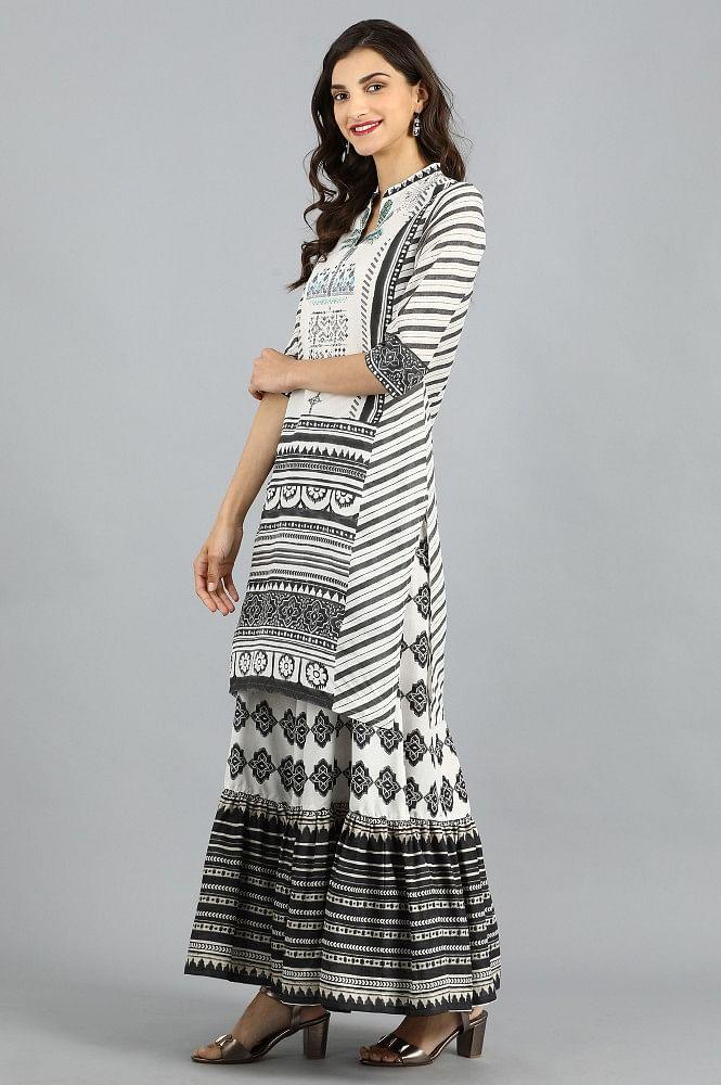 White Mandarin Neck Printed kurta - wforwoman