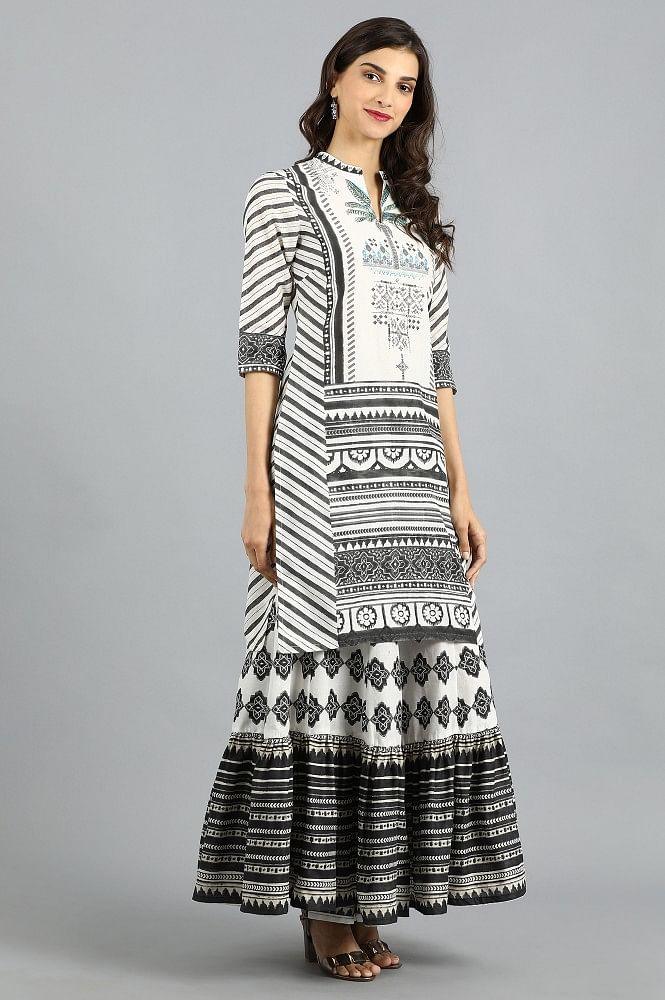 White Mandarin Neck Printed kurta - wforwoman