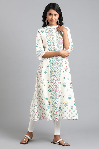 White Mandarin Neck Printed kurta