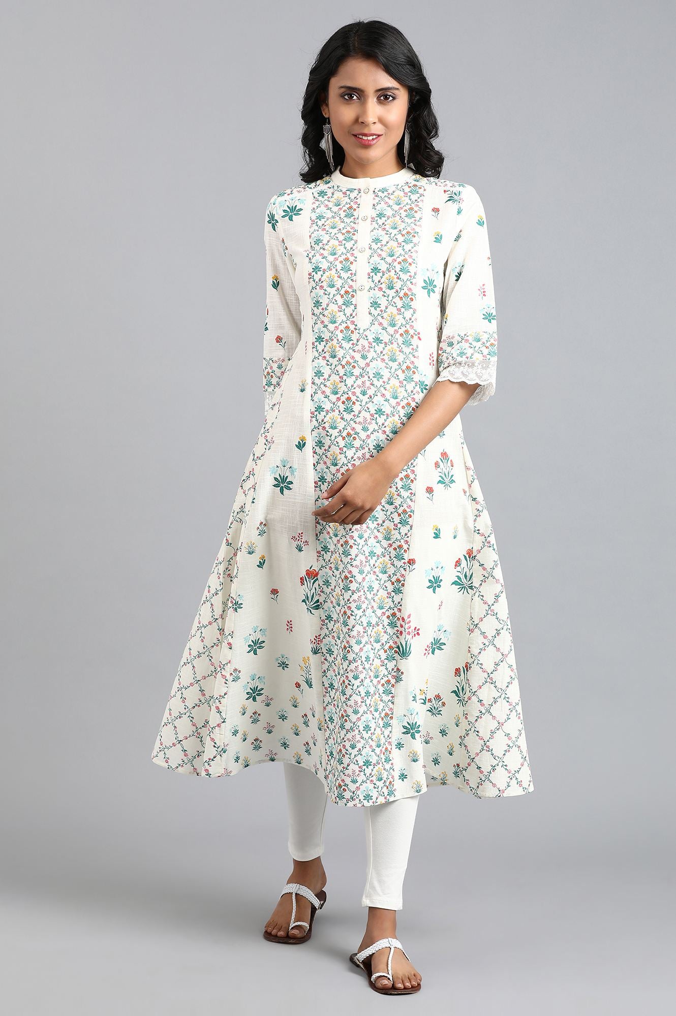 White Mandarin Neck Printed kurta