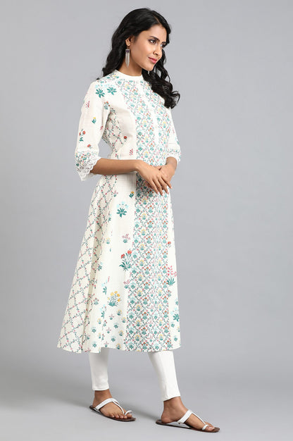 White Mandarin Neck Printed kurta