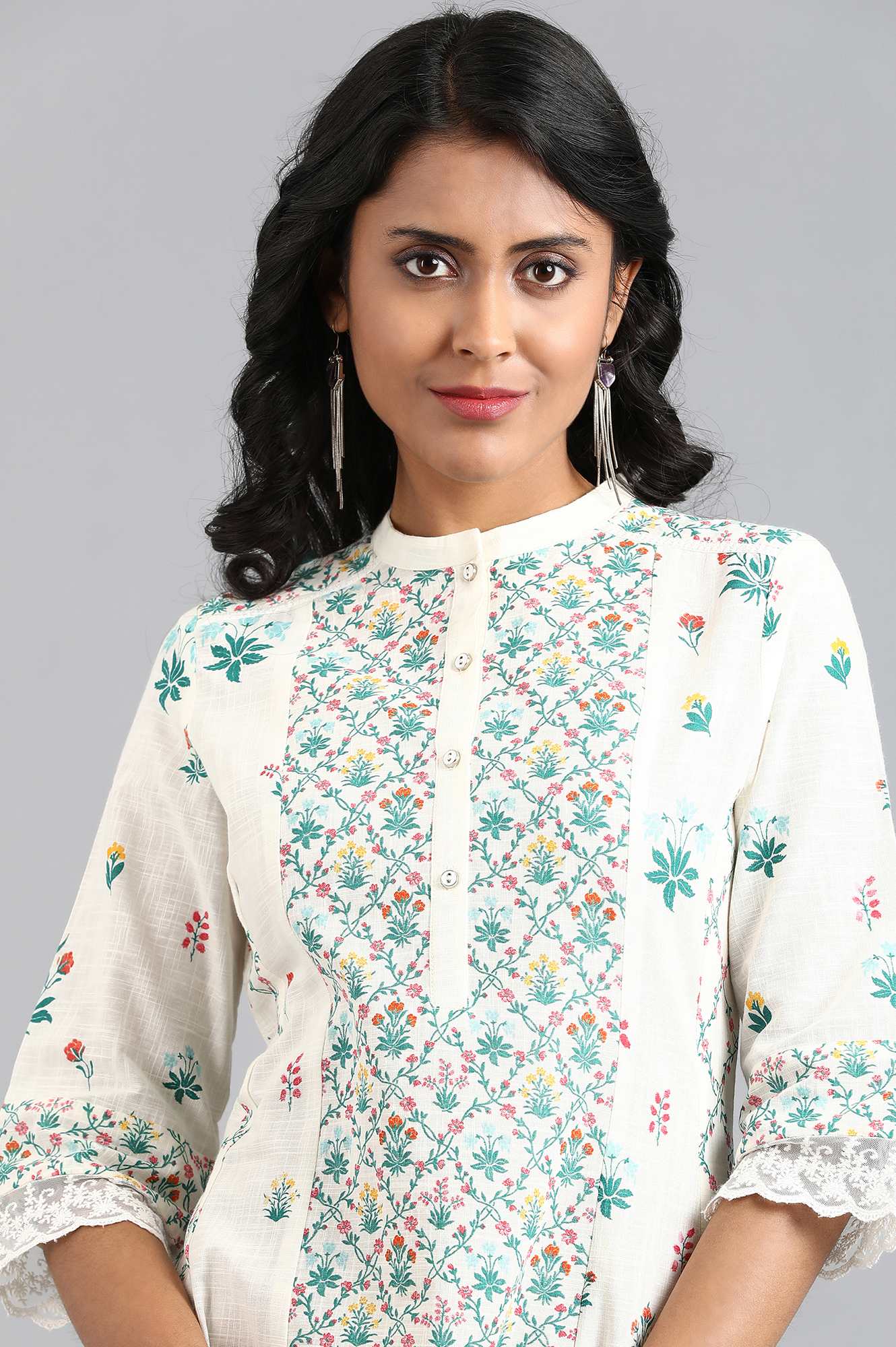 White Mandarin Neck Printed kurta