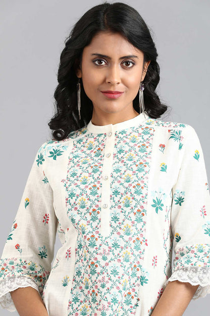 White Mandarin Neck Printed kurta