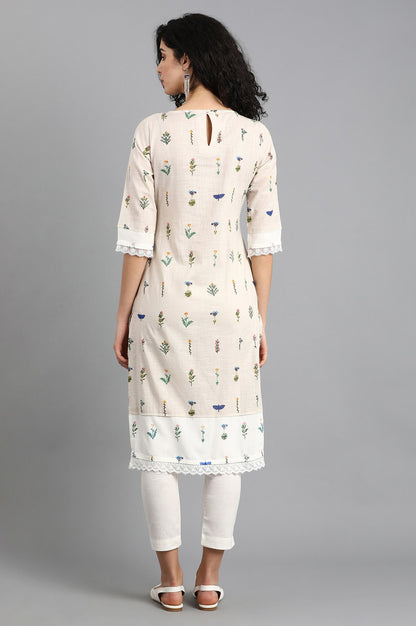 Grey Round Neck Printed kurta