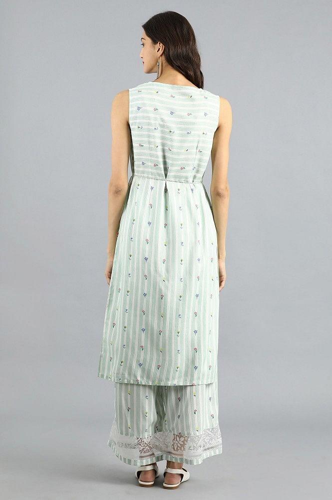 Green Round Neck Printed kurta - wforwoman