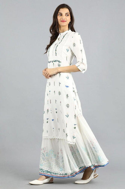 White Mandarin Neck Printed kurta - wforwoman