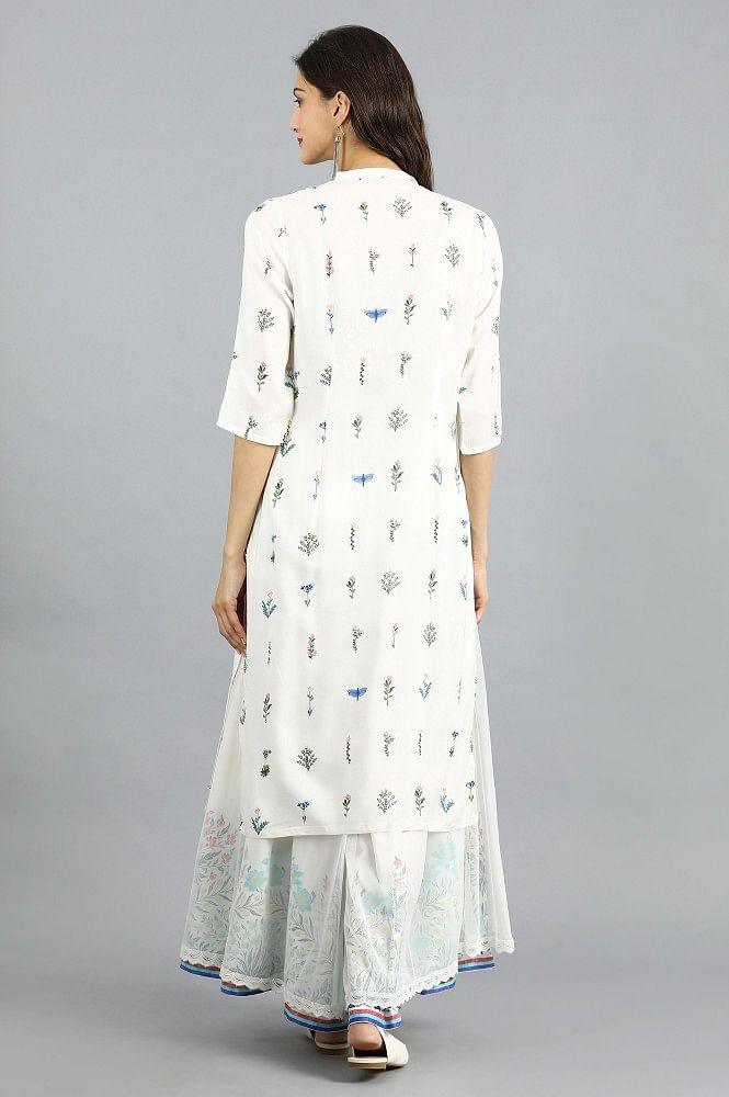 White Mandarin Neck Printed kurta - wforwoman