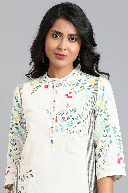 White Mandarin Neck Printed kurta