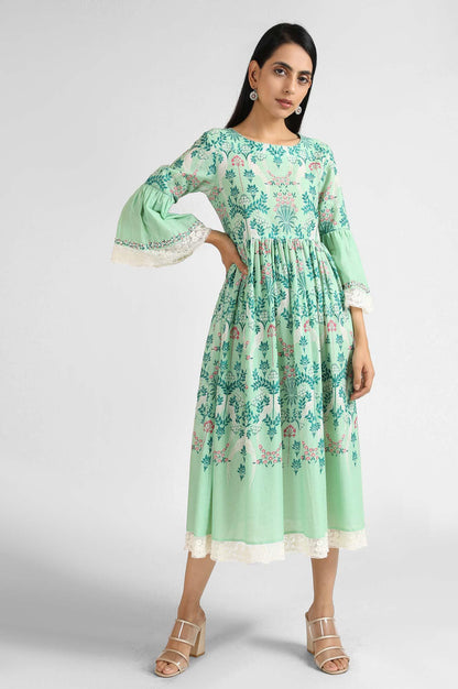 Green Round Neck Dress - wforwoman