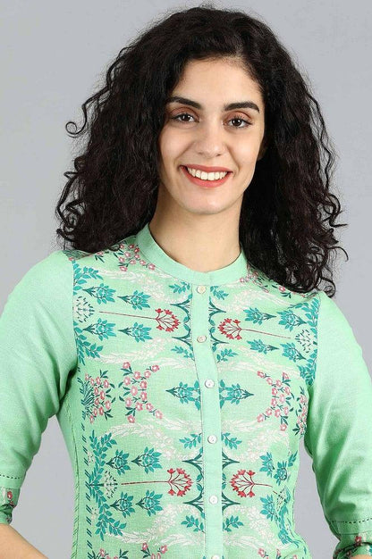 Green Mandarin Neck Printed kurta - wforwoman