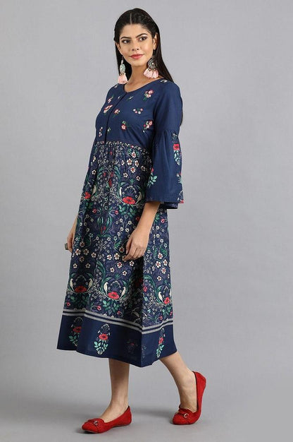 Blue Round Neck Printed kurta - wforwoman