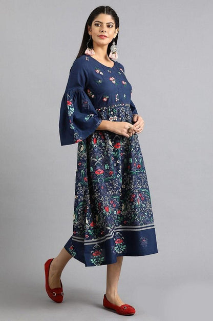 Blue Round Neck Printed kurta - wforwoman