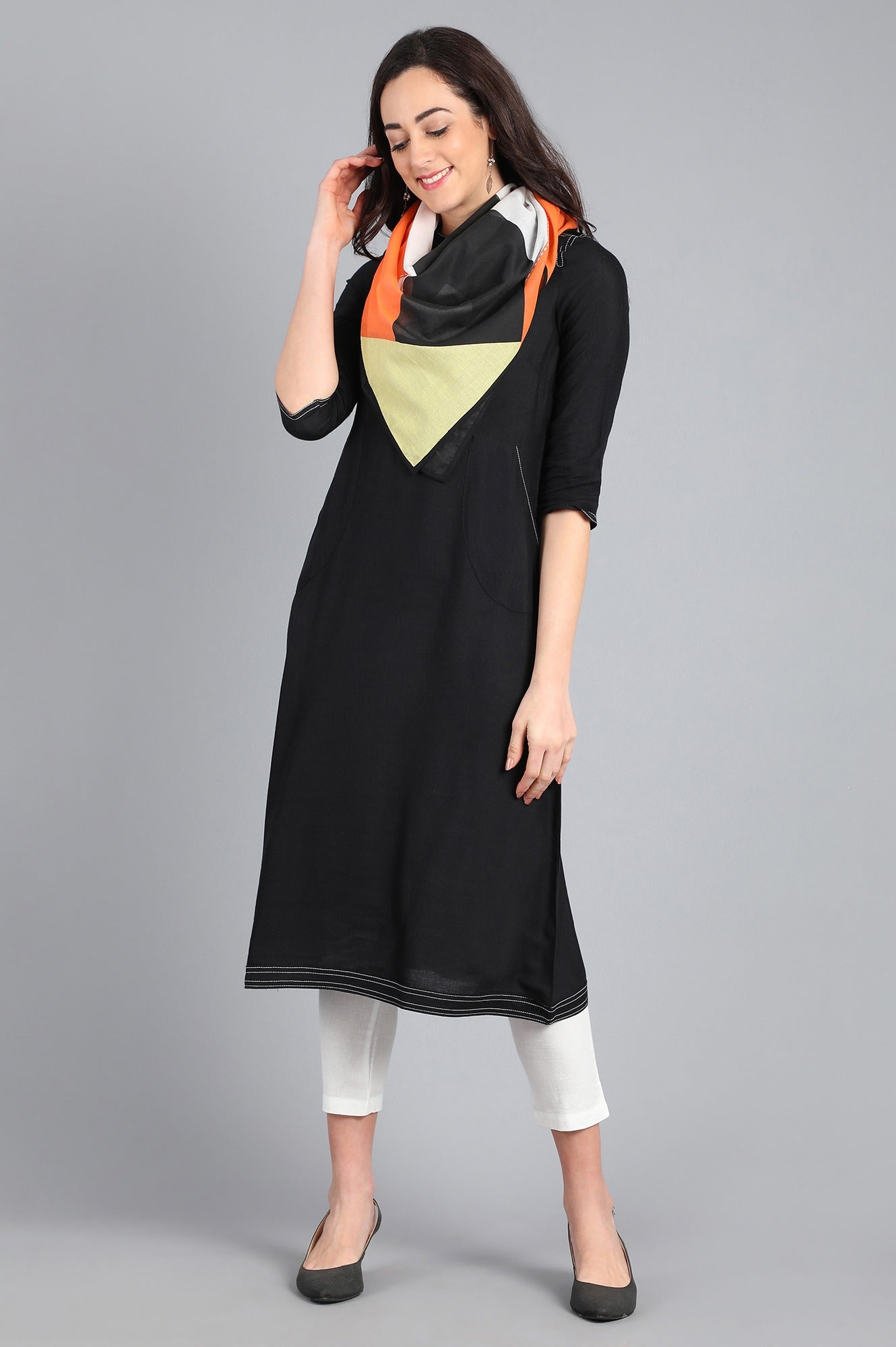 Black Mandarin Neck Solid kurta