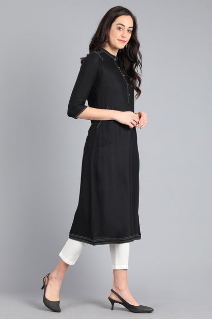 Black Mandarin Neck Solid kurta