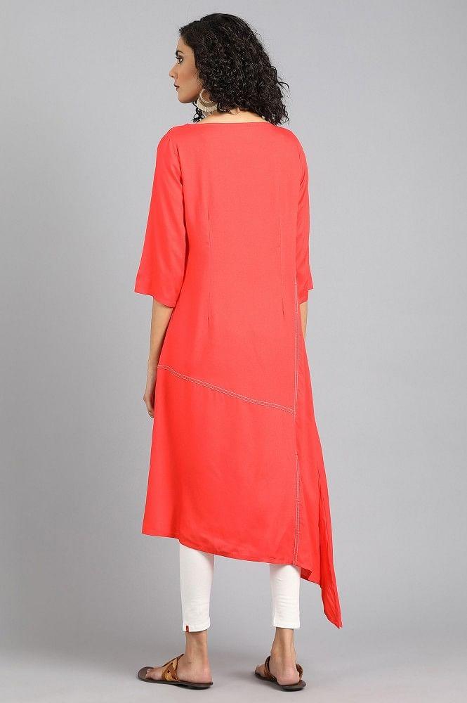 Red Round Neck Printed kurta - wforwoman