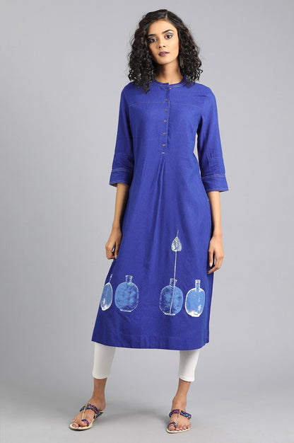 Blue Mandarin Neck Printed kurta