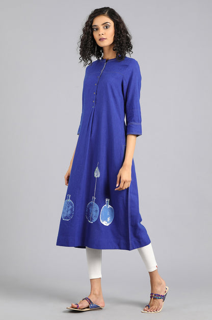 Blue Mandarin Neck Printed kurta