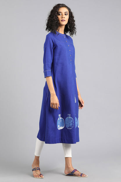 Blue Mandarin Neck Printed kurta