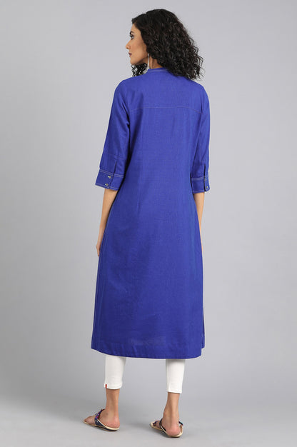 Blue Mandarin Neck Printed kurta