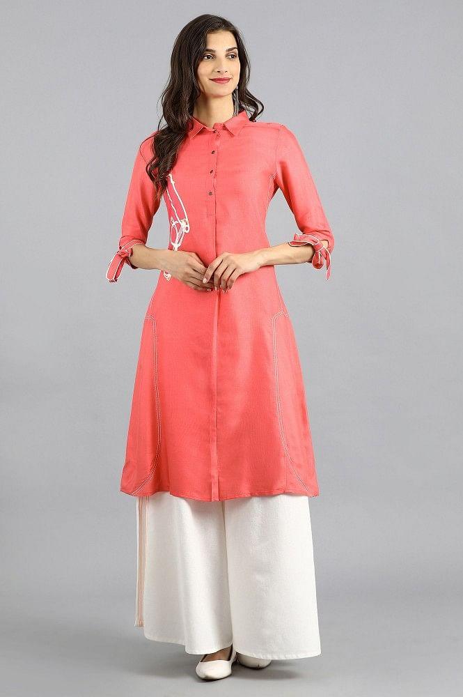 Pink Collar Neck Printed kurta - wforwoman