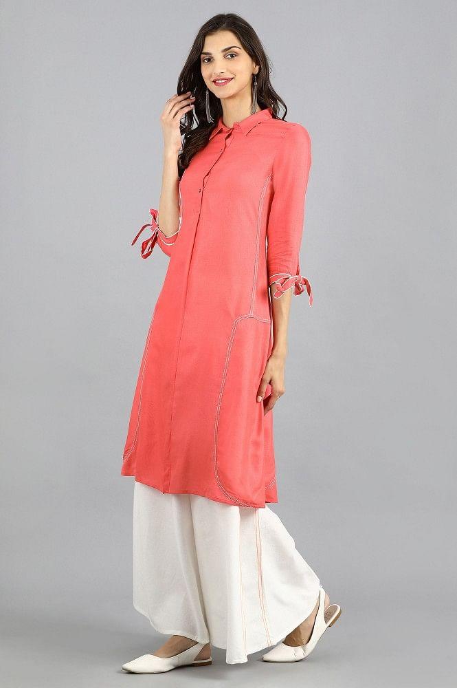 Pink Collar Neck Printed kurta - wforwoman