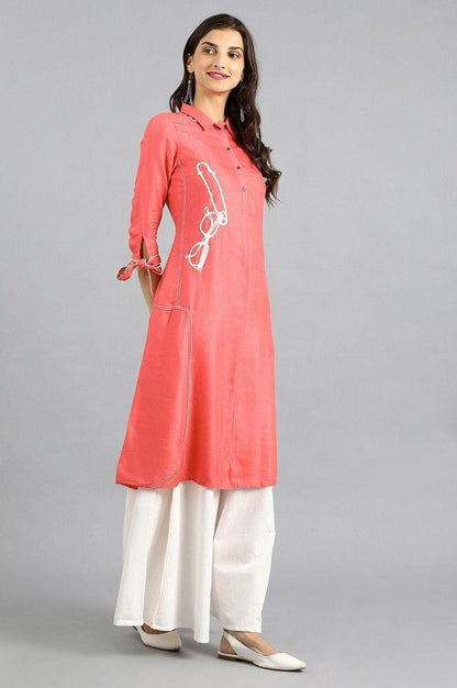 Pink Collar Neck Printed kurta - wforwoman