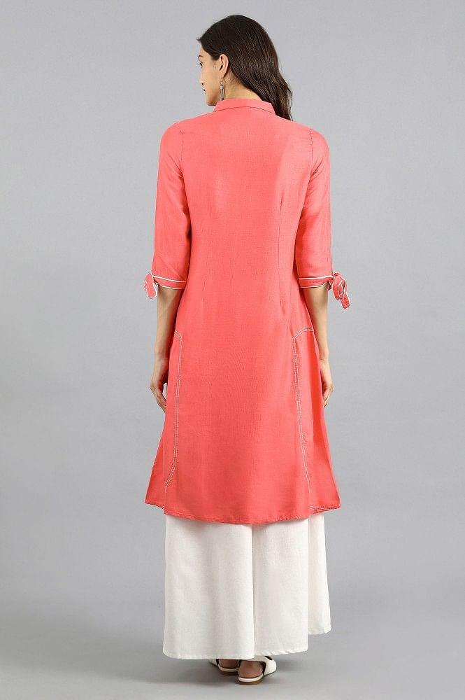 Pink Collar Neck Printed kurta - wforwoman